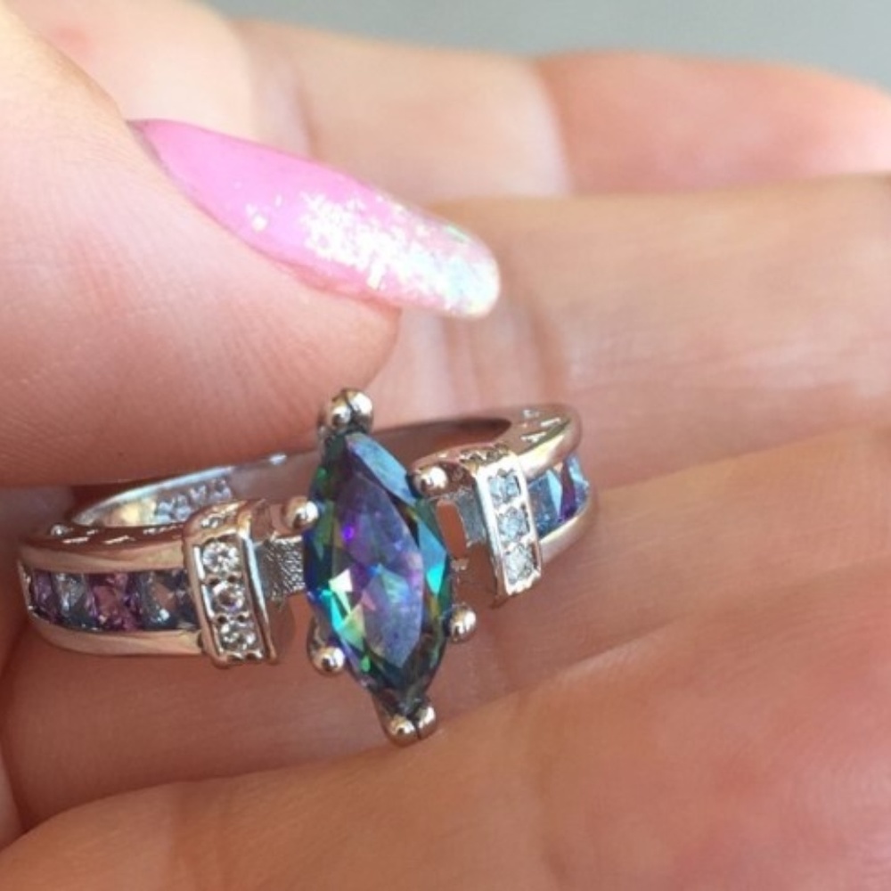 Rainbow Topaz Ring Sterling Silver